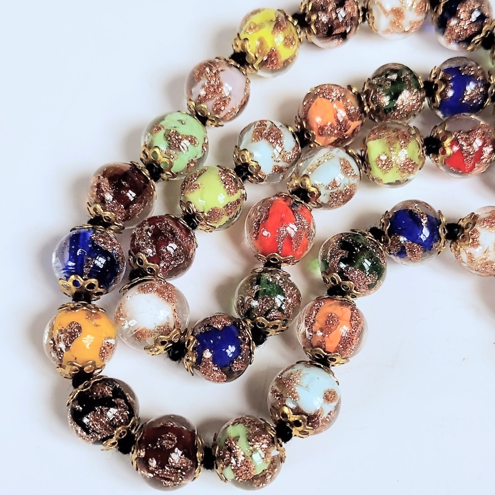 🌈 Vintage Cornaro Murano Venetian Sommerso Aventurine Gold Art Glass Necklace - Picture 8 of 9